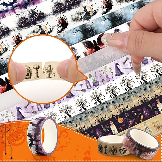 Halloween Washi Tape Set 20 Rolls Witchs Themed Decorative Tapes Holiday Washi Tape for Kids Halloween DIY Art Crafts Notebook Scrapbooking & Stamping Supplies