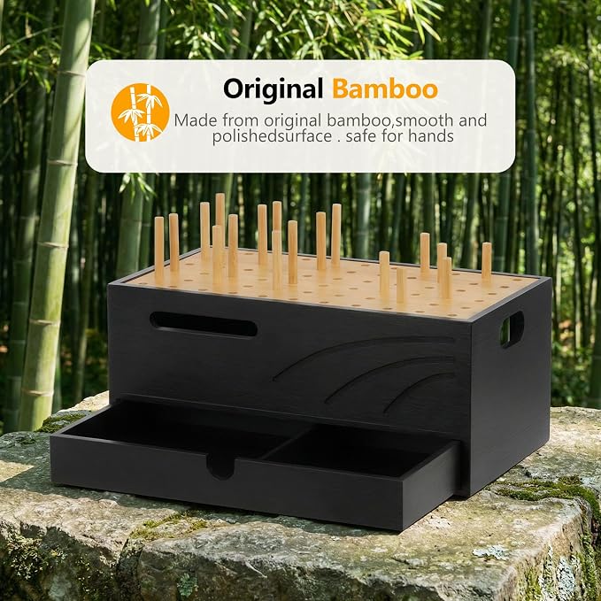 Homde Office Charging Station Organizer: 2 Layer Charger Holder (Black) | Bamboo Electronic Docking Stand for Multiple Devices Tablets Phones - Drawer for Home