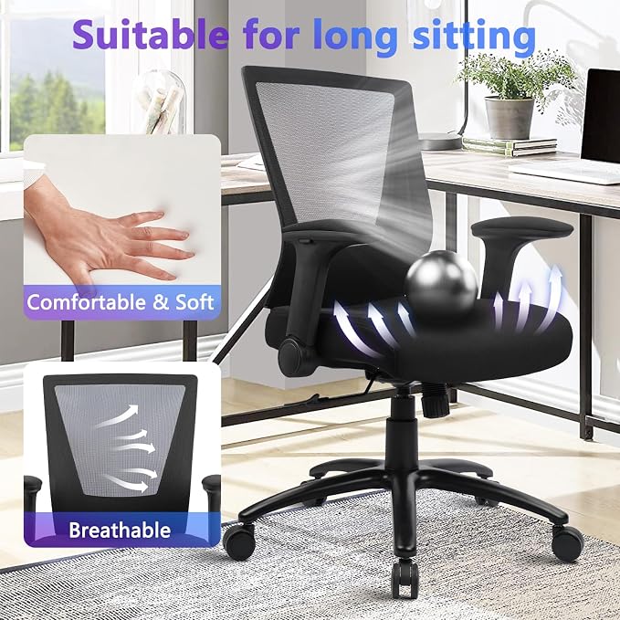 CLATINA Big and Tall Office Chair - Extra Wide Thick Seat, Heavy Duty High Back Executive Desk Chair with Adjustable Armrests, Ergonomic Mesh Computer Chair for Home Office Conference, 500LBS, 6 Pack