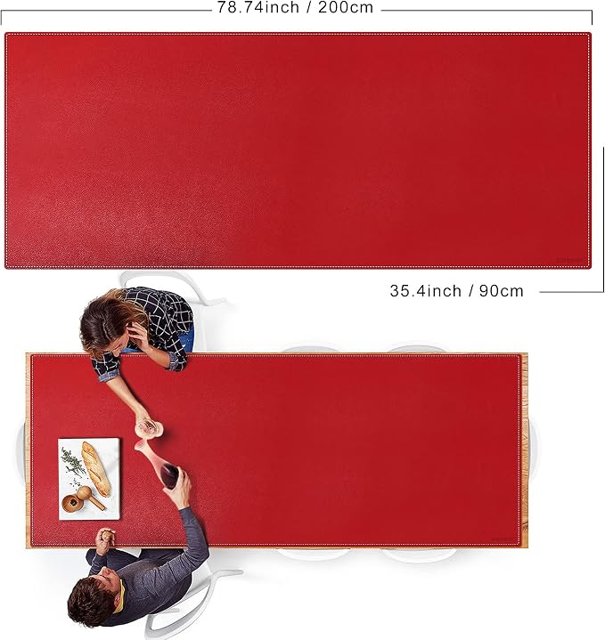 ZORESYN Extra Large Desk Mat, 78.7 x 35.4 Inch PU Leather Conference Table Protector, Waterproof Non-Slip Extended Desk Pad, Dual Zone Writing Mouse Pad for Office Home Dining Workstation Red