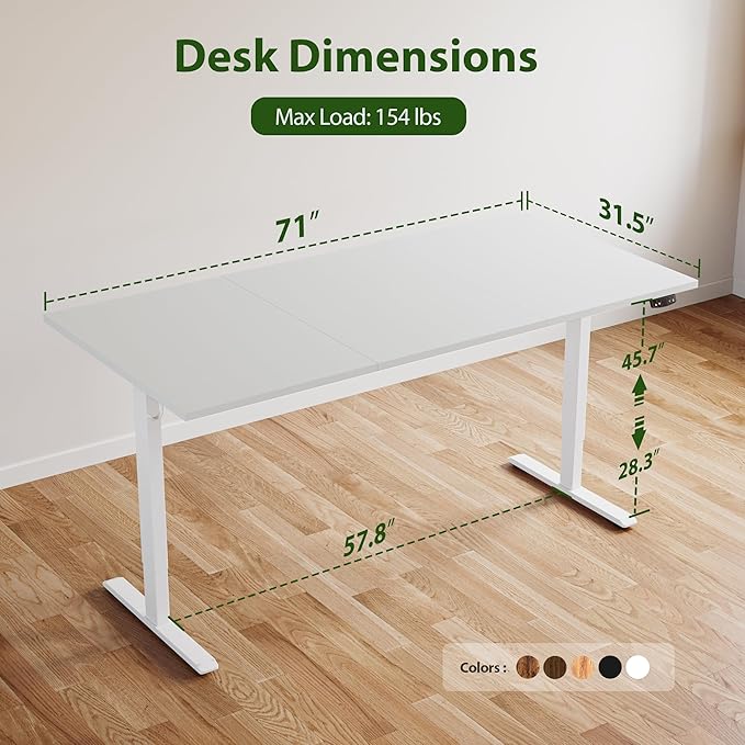Agilestic Electric Standing Desk, 71 x 31.5 Inches Height Adjustable Desk, Sit Stand up for Work Office Home, Ergonomic Rising Computer Table with Memory Preset, White