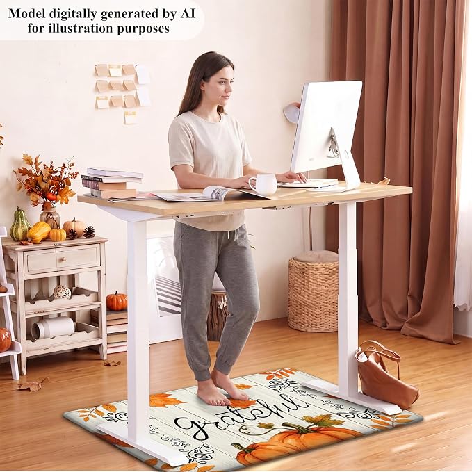 HEBE Fall Kitchen Mat Set of 2, Anti Fatigue Pumpkin Kitchen Mats for Floor | Cushioned Non Slip Autumn Kitchen Rugs and Runner Set, Waterproof Maple Leaf Floor Carpet for Harvest Thanksgiving