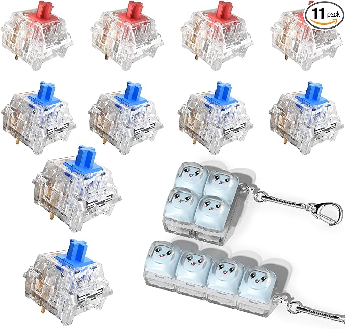6 Crystal Blue Clicky switches, 4 Crystal red Linear switches,1 Keyboard Clicker Fidget,You can Customize and Adjust the Sound by Changing the Switch