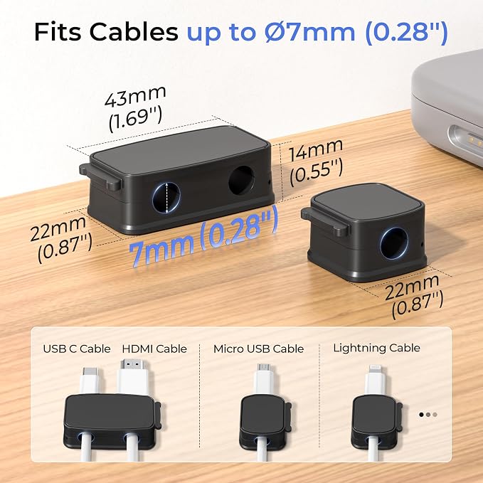 Basesailor 8Pack Magnetic Cable Clips Organizer,Cord Management Holder | Strong Adhesive Phone Charging Wire Keeper for Desk,Nightstand,Wall,Car,Desktop,Table,Home,Office