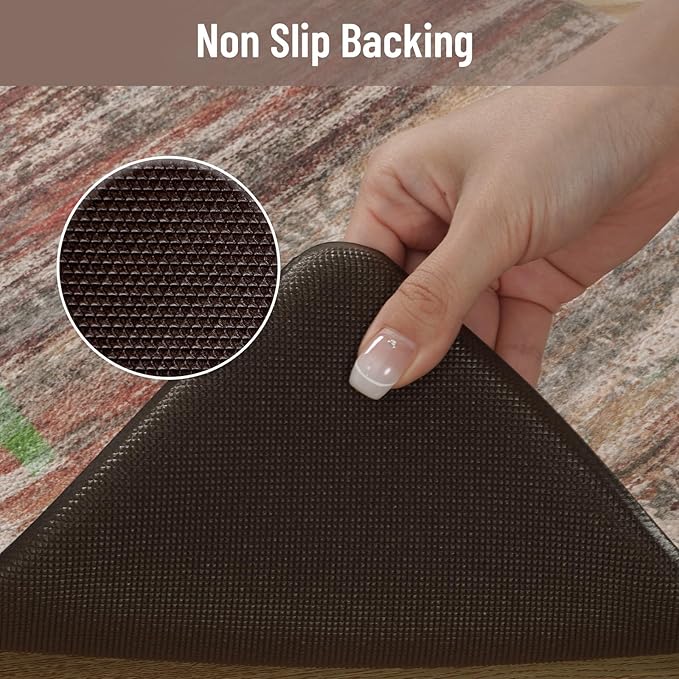KIMODE Anti Fatigue Kitchen Mats for Floor 2 Piece, Red Brown Farmhouse Kitchen Rugs Non Slip, Ergonomic Cushioned Standing Mat for Office Sink Laundry Desk 17"x47"+17"x29"