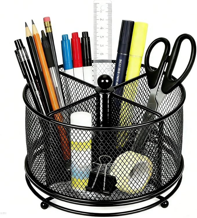 Rotating Pencil Holder for desk,Desk Pen Organizer | 360-Degree Rotating Pen Holder,Mesh Pen Holder for desk,4 Compartments,for Art Supplies/Marker /Desk Organizer