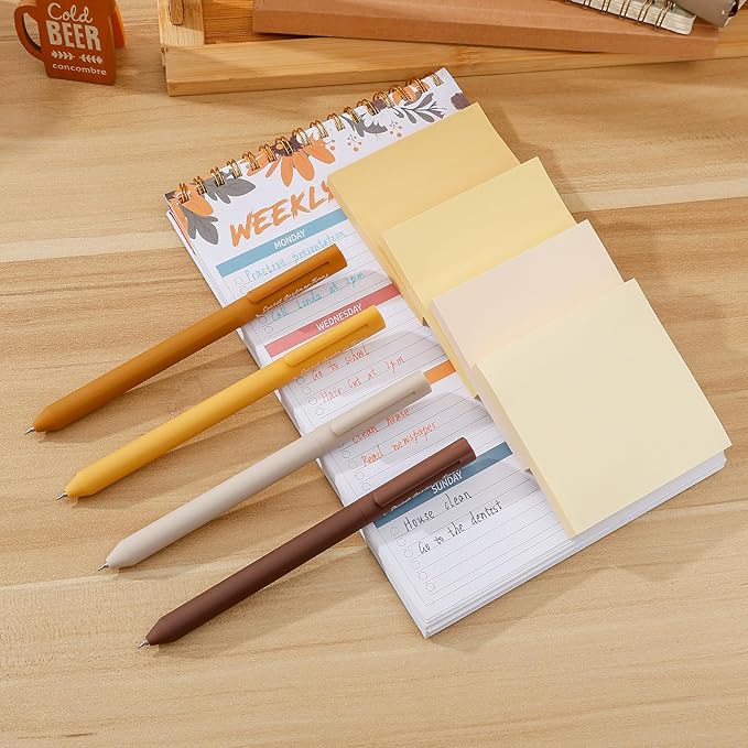 BAYTORY 320 Sheets Gradient Sticky Notes, 4 Pcs Rotatable Colored Gel Pens, Aesthetic Self-Stick Note & Multicolored Ink Pen, Colorful Memo Pads Easy to Post for Note Taking (Gradient Yellow)