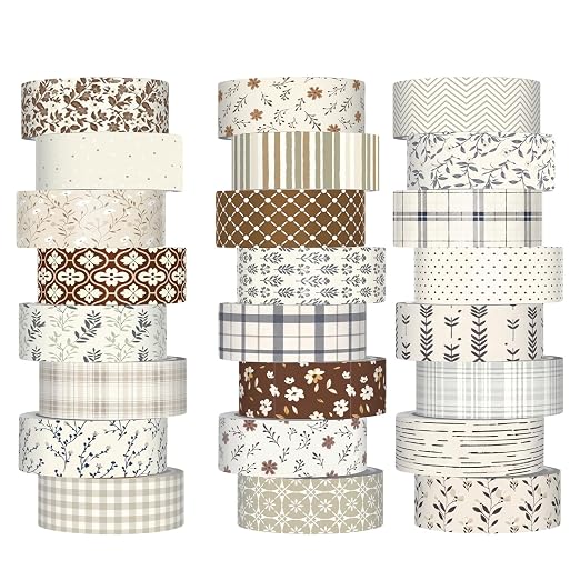 Gueevin 24 Rolls Watercolor Floral Washi Tape Set 15 mm Seasonal Flower Decorative Washi Tape for Craft Arts DIY Scrapbook Journaling Supplies Gift Wrapping(Neutral)
