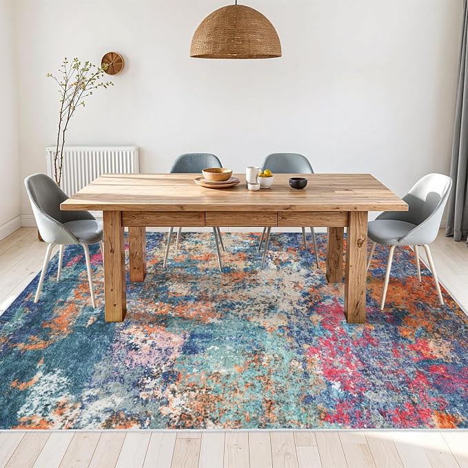RUUGME 8x10 Abstract Washable Rug - Living Room Bedroom Large Area Rug Indoor Farmhouse Stain Resistant Carpet Non-Slip Machine Washable Distressed Soft Room Decor 8x10 Colorful/Multi