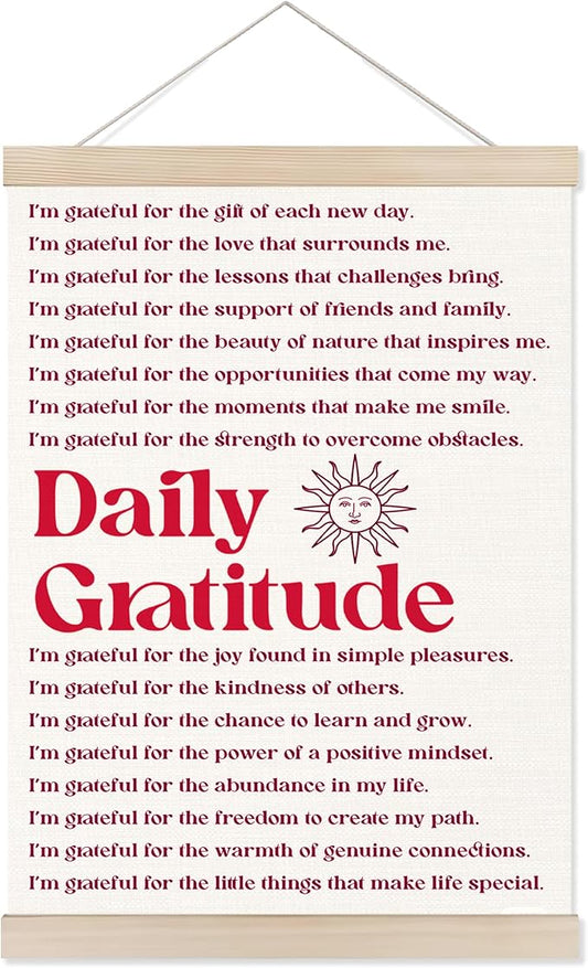 Welshower Vintage Daily Gratitude Positive Affirmations Poster Hanger Frame, Retro Motivational Wall Art Prints Decor for Home Bedroom Dorm Office Yoga Studio Framed, 12x16 Inch（pink）