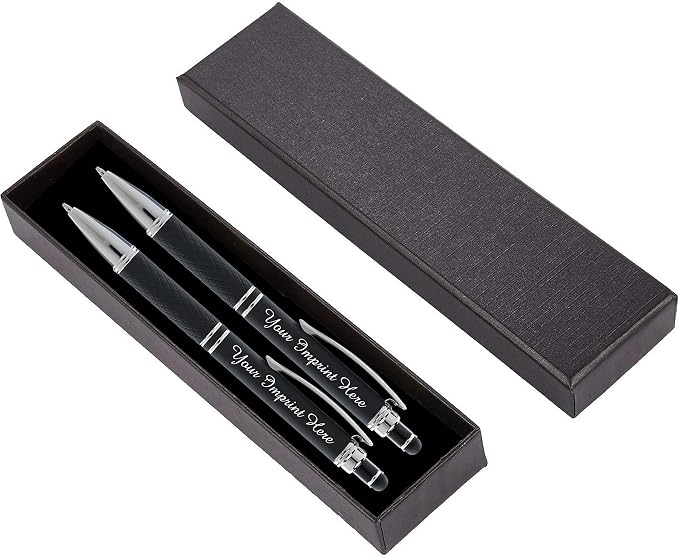 ExpressDesigns™ - Personalized Pens Gift Set - 2 Pack of Soft Touch Metal Pens w/gift box - Luxury Ballpoint Pen Custom Engraved with Name or Message (Black)