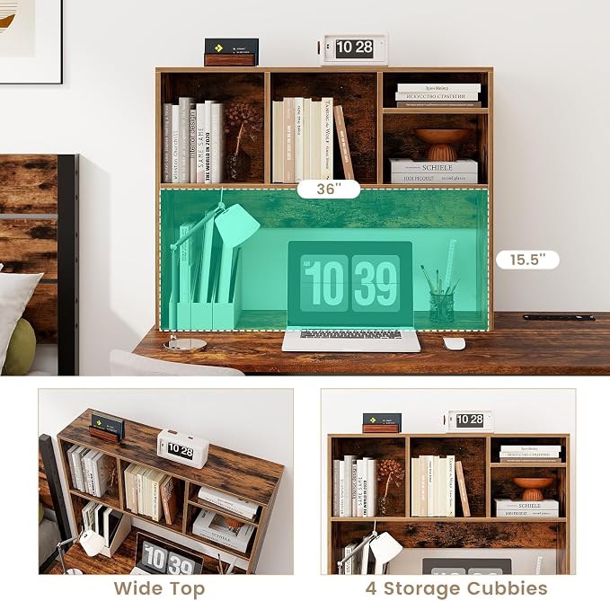 Tangkula Desktop Bookshelf, Countertop Storage Hutch with 4 Shelves for Computer Desk, Desk 2-Tier Display Rack, Multipurpose Wood Desktop Hutch Storage Organizer for Dorm Office Home