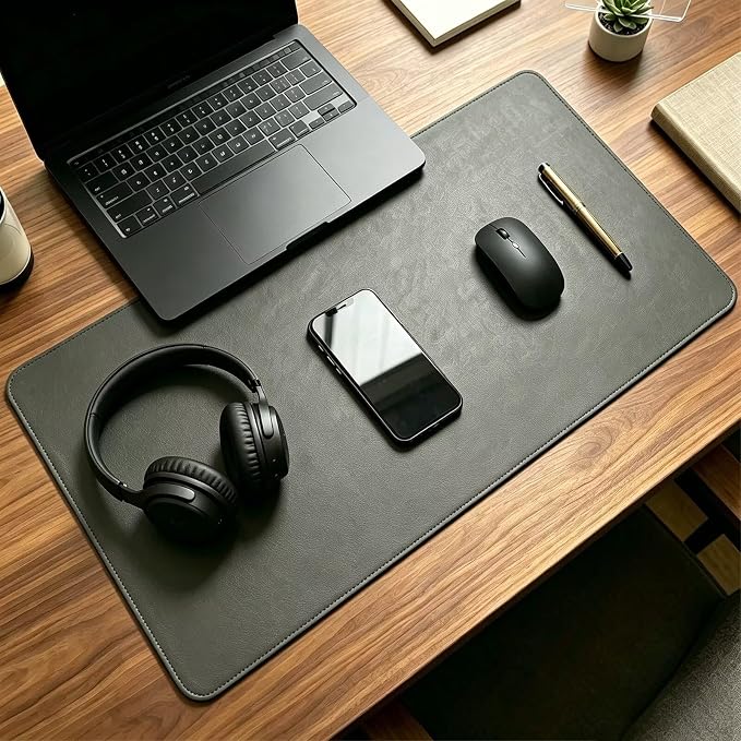 Distressed Leather Desk Mat - Non-Slip PU Table Pad for Office and Home - Workspace Organization and Accessories - Ideal for Large Mouse Mat and Desktop Covers on Top of Tables(Dark Gray,12"x 32")
