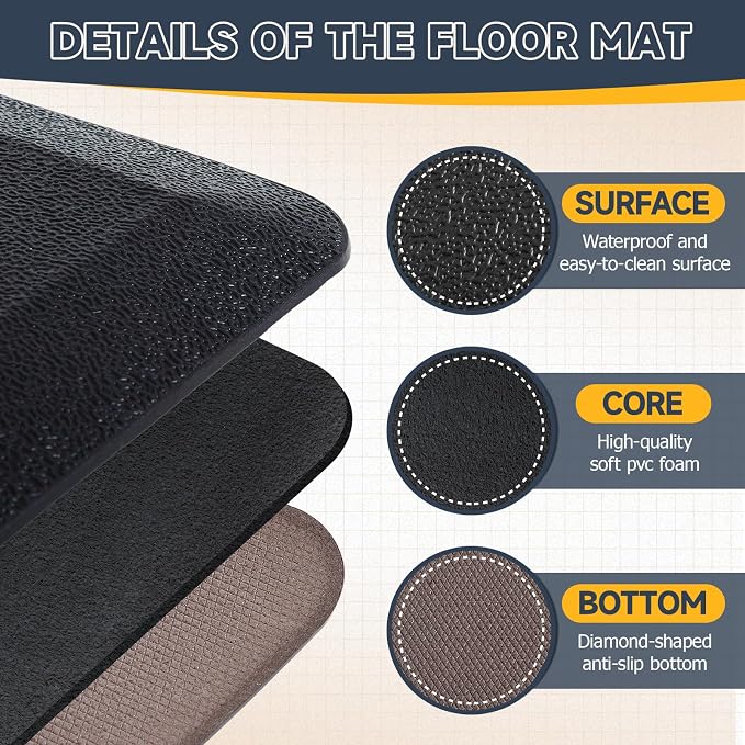 Nuanchu 2 Pcs Large Hard Floor Chair Mat and Anti Fatigue Mat Set Desk Rug for Rolling Chair on Hardwood Non Slip Anti Fatigue Rug for Standing Work Office Kitchen (47 x 35 Inches,29 x 17 Inches)