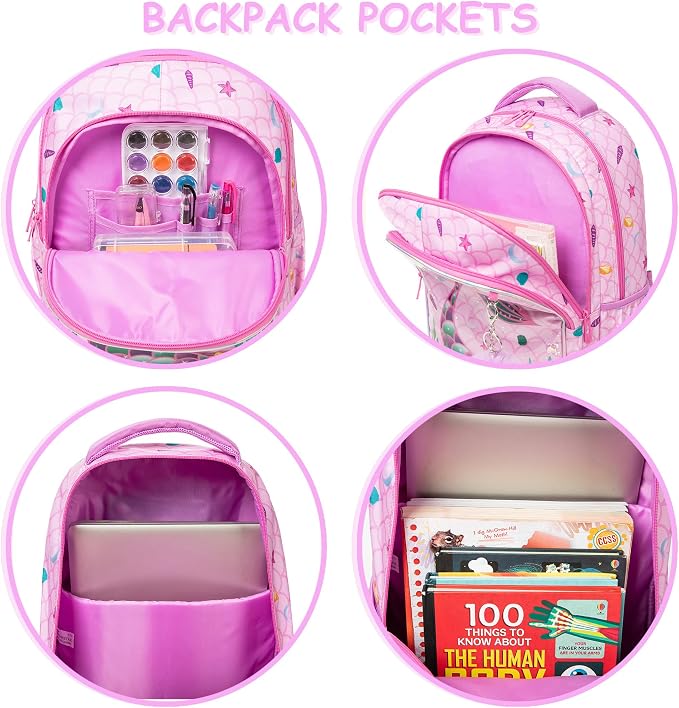 Mermaid Backpack for Girls Backpacks for School Girls 6-12 Travel Backpack for Kids with Lunch Bag Pencil Case Kids Backpacks for Elementary Primary Students
