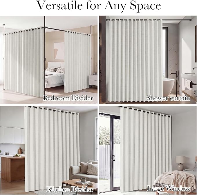 RYB HOME Accordion Style Room Divider Curtain-100% Blackout Folding Accordion Curtain for Sliding Glass Door/Bedroom, Privacy Assurd Living Room/Office Drape 1 Panel with Tieback, W100 x L96, Beige