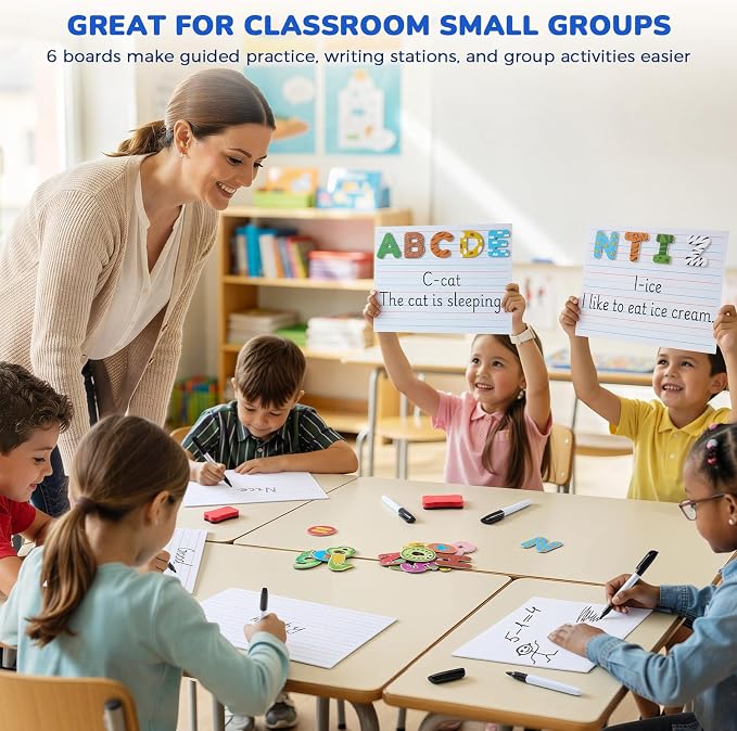 GAMENOTE White Board Dry Erase, Small Magnetic Lined White Board Set, Double Sided Magnet Ruled Lap Boards Whiteboard for Kids and Student Learning, 9x12 Inches (Pack of 24)