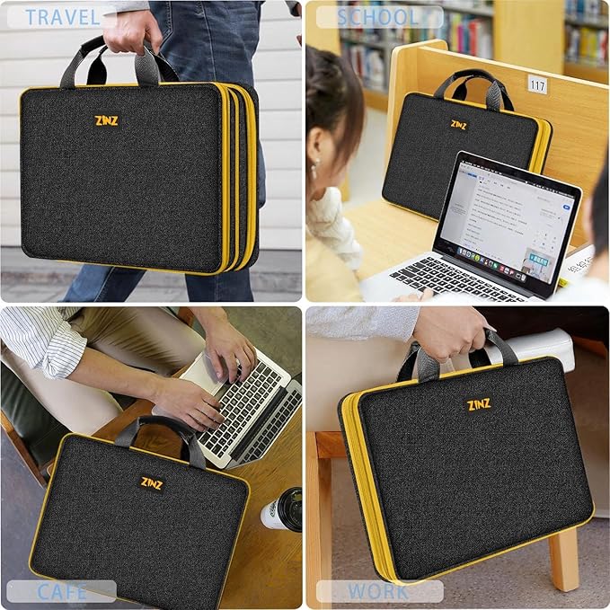 ZINZ Slim Expandable Laptop Case 15.6 Inch Sleeve Upgraded Protective Durable Recycled Carrying Case Compatible with MacBook 15" & 16" and Most 15" 15.6" 16" Notebook,BK01YL01