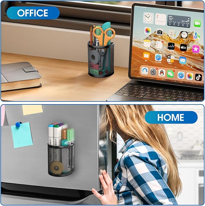 MaxGear Magnetic Pen Holder 2-Pack, Mesh Pencil & Marker Organizer for Desk, Extra Strong Magnets for Locker, Refrigerator, Dry Erase Board, Whiteboard Storage Solution (Semi-Circular)