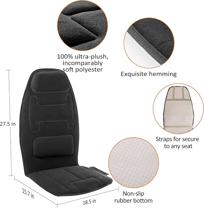 Snailax Vibration Back Massager with Heat, Massage Chair Pad,Black | 【Gift for Men Women】10 Vibration Motors, 5 Massage Modes, Adjustable 3 Intensity, Gentle Heating, Timer