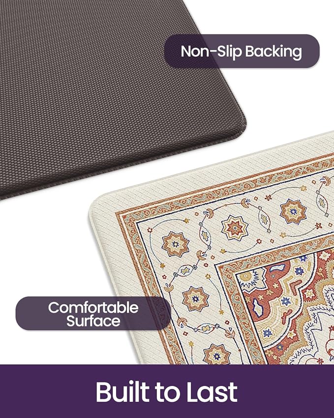 DEXI Kitchen Mats for Floor Cushioned, 23x86 Extra Large Wide Runner Rug Non Slip, Waterproof Soft Comfort Standing Padded Anti Fatigue Decorative, Beige