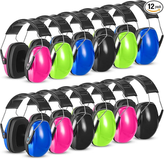 Amylove 12 Pcs Kids Ear Protection Noise Cancelling Headphones Ear Muffs Bulk 27db Adult Noise Reduction Hearing Earmuff(Universal Fit (kids & Adults),Bright Style)