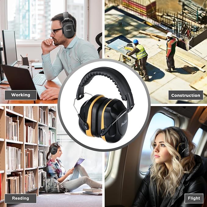 ProCase NRR 28dB Noise Reduction Ear Muffs, Foldable Adjustable Passive Noise Cancelling Headphones for Adults Kids Autism, Hearing Protection for Shooting, Construction, Mowing, Studying -Orange