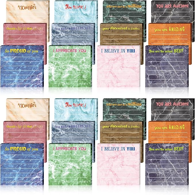 Yinder 24 Pcs Inspirational Sticky Notes Thank You Gift Motivational Sticky Note Pad Employee Appreciation Gift Bulk for Staff Coworker Teacher Nurse Office Groups 3 x 3'' (Appreciation,Marble Color)
