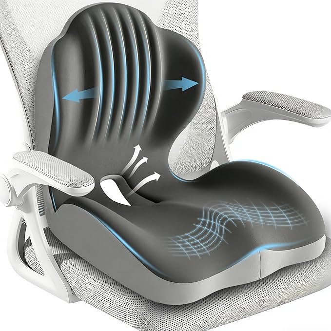 Seat Cushion for Office Chair Car, L-Shaped Ergonomic Seat Cushions,Memory Foam Orthopedic Cushion with Coccyx Hollow,Lumbar Support & Tailbone Pain Relief for Car, Truck, Home,Dark Gray & Light Gray