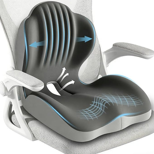 Seat Cushion for Office Chair Car, L-Shaped Ergonomic Seat Cushions,Memory Foam Orthopedic Cushion with Coccyx Hollow,Lumbar Support & Tailbone Pain Relief for Car, Truck, Home,Dark Gray & Light Gray