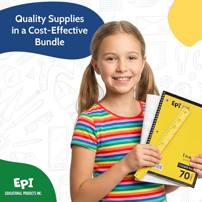 EPI Essentials Back to School Supplies for Kids 4th - 6th Grade – 70 Items in Kit – Elementary School Supply Packs – Wide-Ruled Bundle with Composition Notebooks – Suitable for Homeschooling