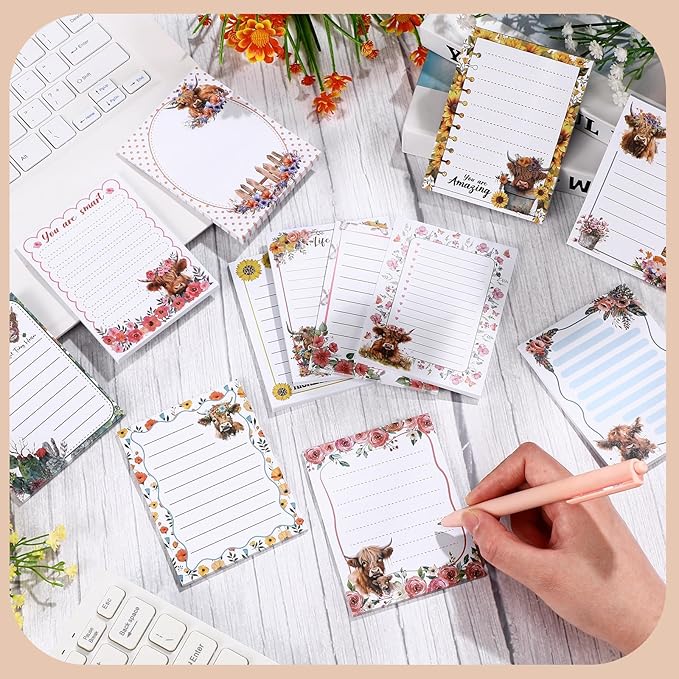 12 Pieces Highland Cow Sticky Notes 3x4 Inch Animal to Do List Just Loves Butterfly Sunflower Memo Notes Highland Cow Gifts Home Kawaii Cute Office Supplies
