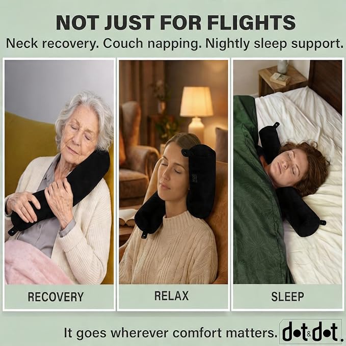Dot&Dot Twist Memory Foam Travel Pillow, Bendable Neck Pillow for Airplane, Car and Home, 26-Inch Adjustable Roll with Washable Cotton Cover, Black