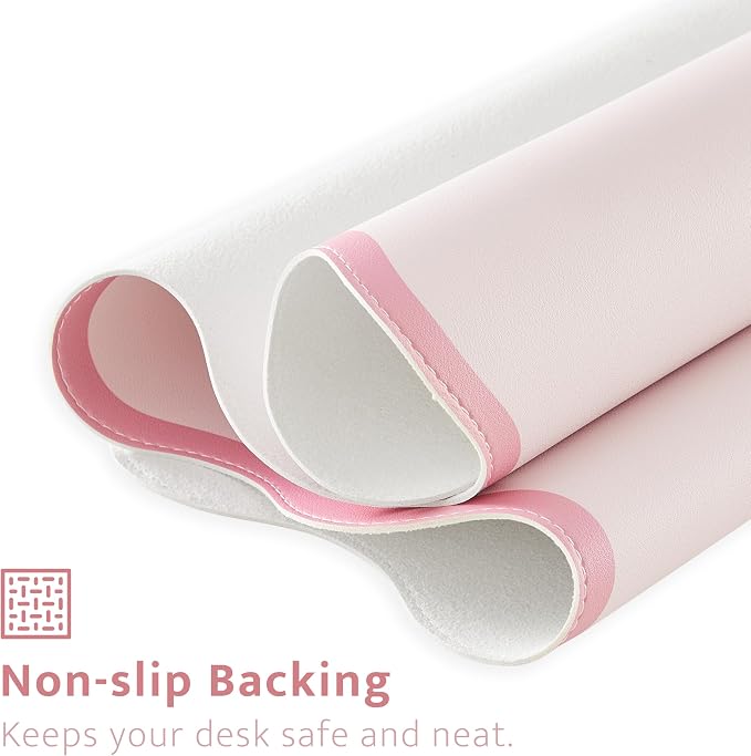 Scalloped Desk Mat, 31.5" x 15.7", PU Leather, Waterproof Anti-Slip, Cute Aesthetic Desk Pad for Office/Home/Game/Vanity (Pink, 31.5 X 15.7)