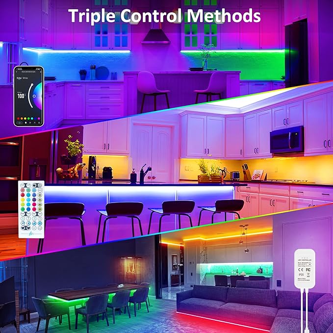 maylit 8 PCS 3.3FT Smart RGB Under Cabinet Lights Kit, Work with Alexa and Google Assistant, App and Remote Control, Music Sync Color Changing, Timer, Dimmable, for Cabinet, Counter, Shelf, Bookcase