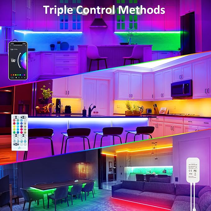 maylit 10 PCS 20In Smart RGB Under Cabinet Lights Kit, Work with Alexa and Google Assistant, App and Remote Control, Music Sync Color Changing, Timer, Dimmable, for Cabinet, Counter, Shelf, Bookcase