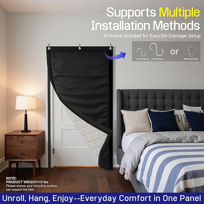 Soundproof Curtain 82.6" x 47.2", Heavy Duty Sound Dampening Curtain with Grommets & Wall Hooks, Multi-Layer Acoustic Curtain for Noise Reduction & Light Blocking, Black, Single Curtain