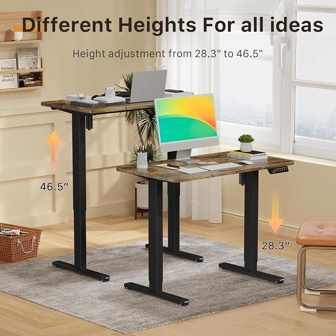 JOY worker Electric Small Stand Up Desk, 35" Whole Piece Height Adjustable | 35" x 20" Rustic Brown Compact Sit Stand Desk with Memory Controller, Narrow Computer Workstation for Home Office Walking Pad