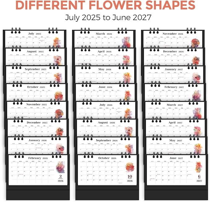 KONVINIT Small Desk Calendar 2025-2027, Aesthetic 2026 Desk Calendar - 6.3" x 3.1" - Runs From July 2025 Until June 2027, 24 Months Mini Desktop Calendar for School, Home and Office Supplies