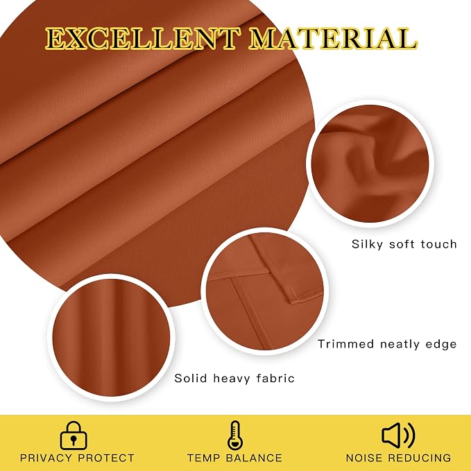 NICETOWN Blackout Burnt Orange Curtain for Living Room - Grommet Top Thermal Insulated Window Treatment Energy Saving Sound Reducing Drape for Bedroom (Burnt Orange, 1 Panel, W52 x L95)