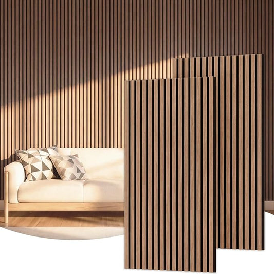 TONOR Wood Slatwall Panels, 2 Pack 47.2" x 23.6"/ 120 x60cm(15.5ft²) Acoustic Wall Panels, Wood Slat Acoustic Panels for Noise Cancelling and Wall Décor Living Room, Bedroom, Home Decor, Walnut