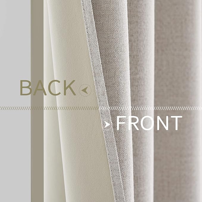MIULEE 100% Blackout Linen Textured Curtains for Bedroom Solid Thermal Insulated Ivory Grommet Room Darkening Curtains & Drapes Luxury Decor for Living Room 52 x 108 Inch (2 Panels)