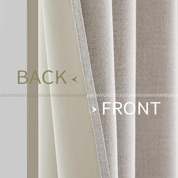 MIULEE 100% Blackout Linen Textured Curtains for Bedroom Solid Thermal Insulated Ivory Grommet Room Darkening Curtains & Drapes Luxury Decor for Living Room 52 x 63 Inch (2 Panels)