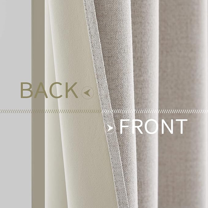 MIULEE 100% Blackout Linen Textured Curtains for Bedroom Solid Thermal Insulated Ivory Grommet Room Darkening Curtains & Drapes Luxury Decor for Living Room 42 x 90 Inch (2 Panels)