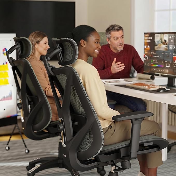 ELABEST T23 Ergonomic Mesh Office Chair, High Back Computer Desk Chair, Breathable AirMesh with Dual-Move Lumbar Support, 3D Armrests & Headrest, Tilt Lock, Big and Tall for Home Office((Eucalyptus)