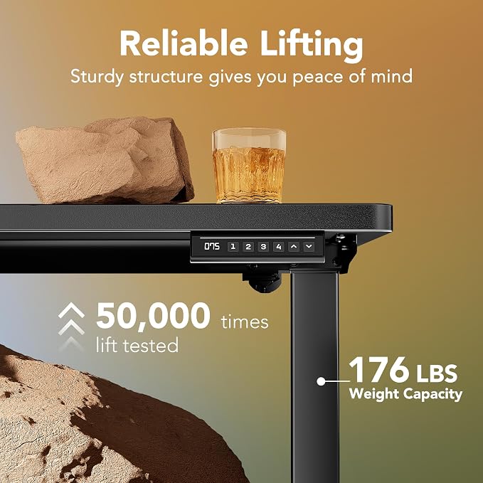 HUANUO Electric Standing Desk,40" x 24" Height Adjustable Desk, 4 Memory Height Settings, Sit to Stand Up Desk for Home Office, with Headphone Hook, Cable Manager, Carbon Fiber Black