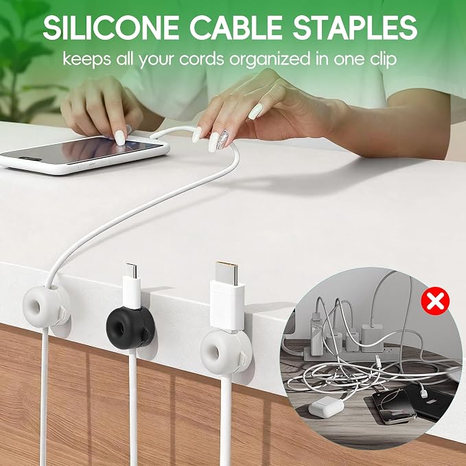 8-Pack Magnetic Cable Management Clips for Home Office Desk, Cord organizer | reusable, strong adhesive, silicone wire staples keeper, stick-on wire holder clamps, work on wall, nightstand, car dashboard