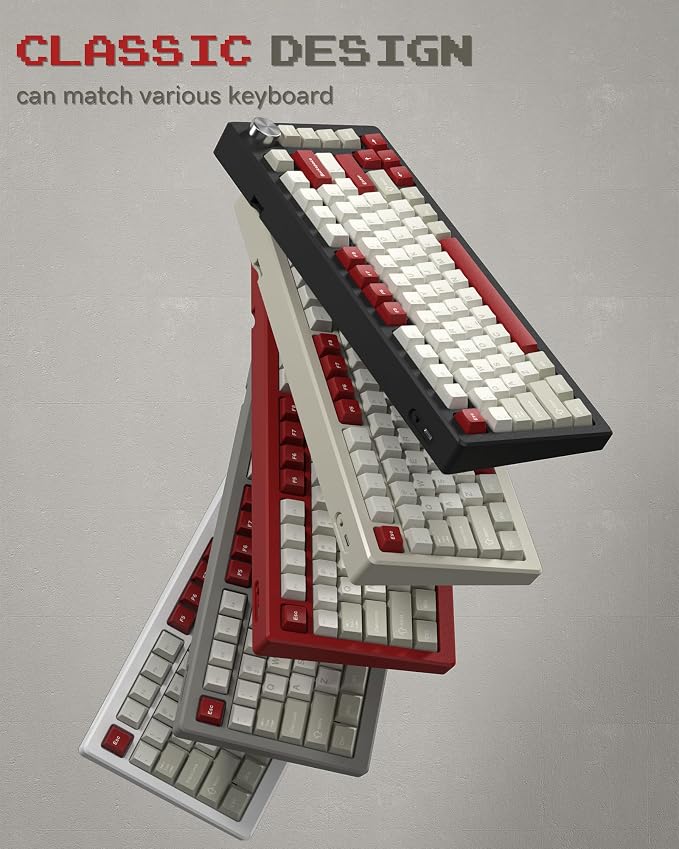 PBT Keycaps Set, Doubleshot 139 Key Caps,Cherry Profile Custom Keycap for 61/64/68/84/87/100/104/108 Mechanical Keyboard, Compatiability for 60 65 75 100 Percent Keyboads (Retro Gray)