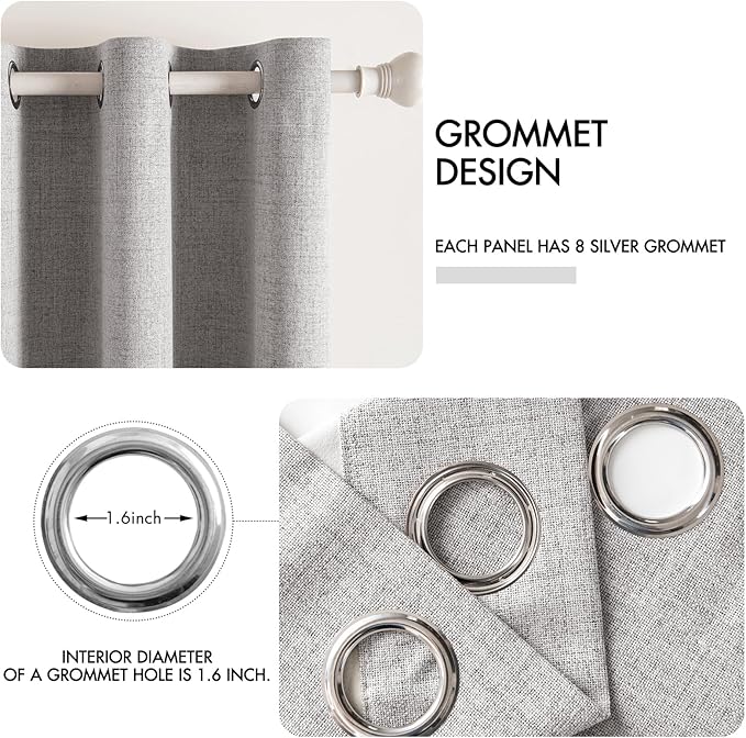 MIULEE Linen Texture Curtains for Bedroom Solid 100% Blackout Thermal Insulated Light Gray Curtains Grommet Room Darkening Drapes for Living Room 52x45 Inch (2 Panels)