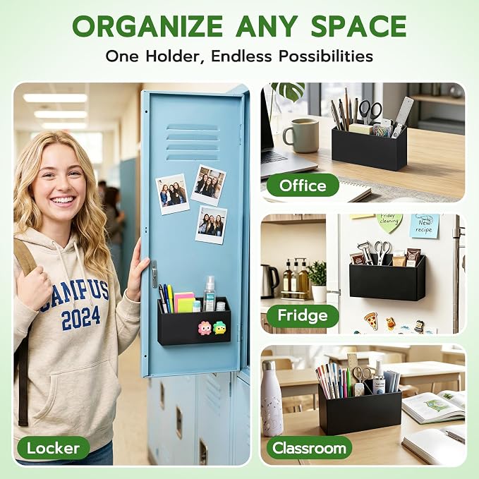 MR.MATE Magnetic Pen Holder, Magnetic Dry Erase Marker Holder for Whiteboard, Non-Slip Pencil Cup Holders for Fridge, Magnet Locker Organizer for Office Classroom Desk Accessories (Black)